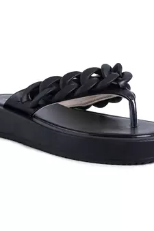 Black Chunky Metal Thong Sandals