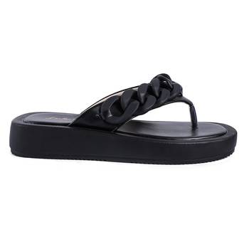 Black Chunky Metal Thong Sandals 2