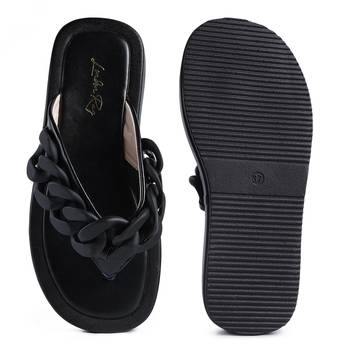 Black Chunky Metal Thong Sandals 5
