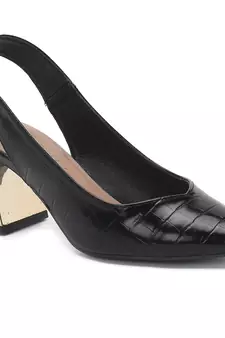 Croc Slingback Block Sandal in Black
