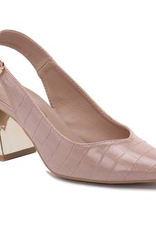 Croc Slingback Block Sandal in Nude