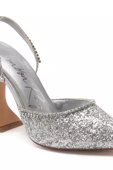 Glitter Spool Heel Sandal in Silver