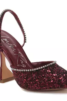 Glitter Spool Heel Sandal in Wine