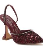 Glitter Spool Heel Sandal in Wine