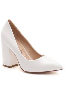 Block Heeled Formal Pumps in White