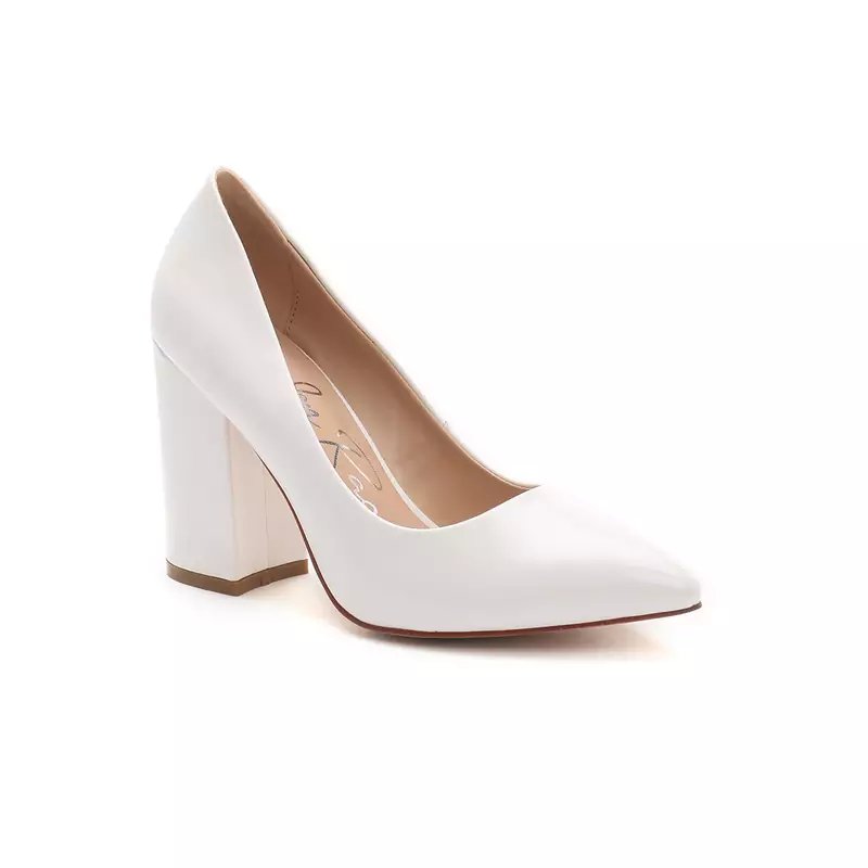 Block Heeled Formal Pumps in White