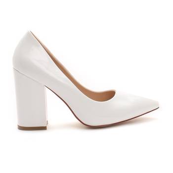 Block Heeled Formal Pumps in White 2
