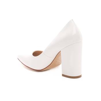 Block Heeled Formal Pumps in White 3