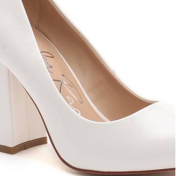 Block Heeled Formal Pumps in White 4