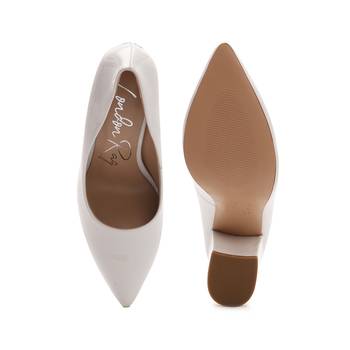 Block Heeled Formal Pumps in White 5