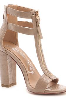 Croc Block Heel Sandal in Nude
