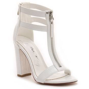 Croc Block Heel Sandal in White 1