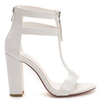 Croc Block Heel Sandal in White 2