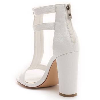 Croc Block Heel Sandal in White 3