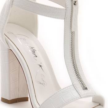Croc Block Heel Sandal in White 4
