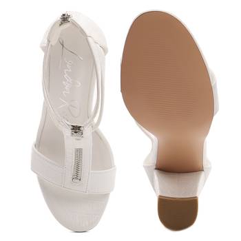Croc Block Heel Sandal in White 5