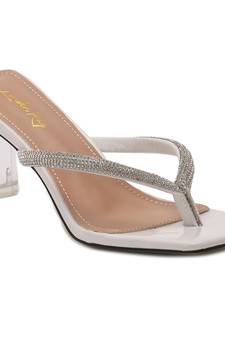 Crystal Lined Thong Block Heeled Sandal in White