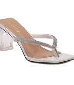 Crystal Lined Thong Block Heeled Sandal in White