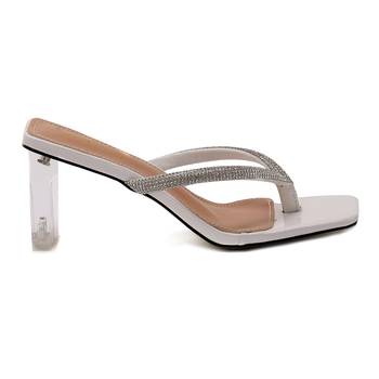 Crystal Lined Thong Block Heeled Sandal in White 2