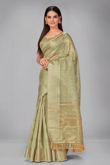 Green woven silk saree with blouse