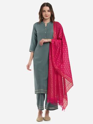 Teal plain cotton silk ethnic-kurtis 1