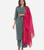 Teal plain cotton silk ethnic-kurtis