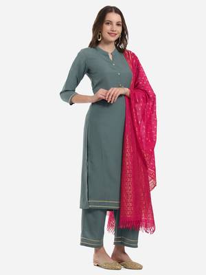 Teal plain cotton silk ethnic-kurtis 3