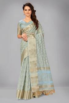 Light blue woven silk saree with blouse