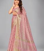 Pink woven silk saree with blouse