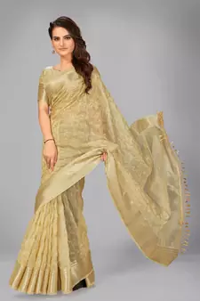 Beige woven silk saree with blouse