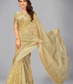 Beige woven silk saree with blouse