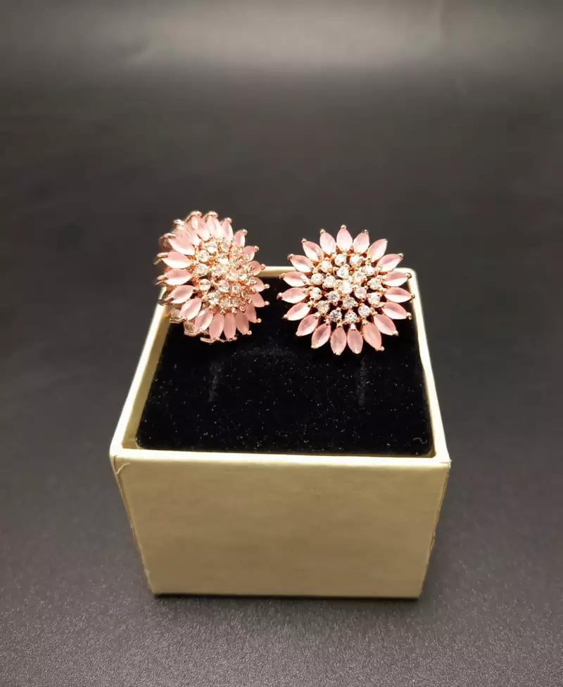 Pink American Diamond Earring Tops Rose Gold Polish