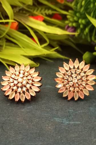 Multicolor American Diamond Mint Pink Earring Tops Rose Gold Polish