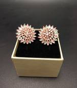 Multicolor American Diamond Mint Pink Earring Tops Rose Gold Polish