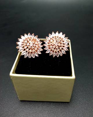 White American Diamond Earring Tops Rose Gold Polish 1