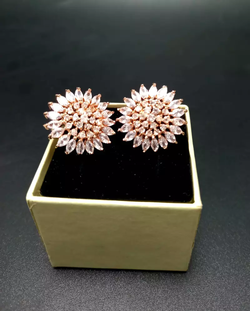 White American Diamond Earring Tops Rose Gold Polish