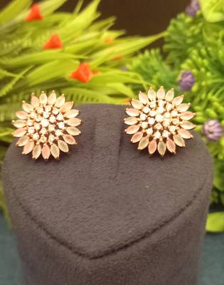 Green/Mint American Diamond Earring Tops Rose Gold Polish 1