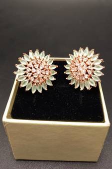 Green/Mint American Diamond Earring Tops Rose Gold Polish