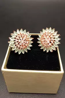Green/Mint American Diamond Earring Tops Rose Gold Polish