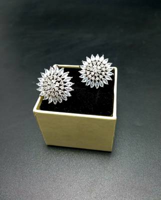 White American Diamond Earring Tops White Polish 1