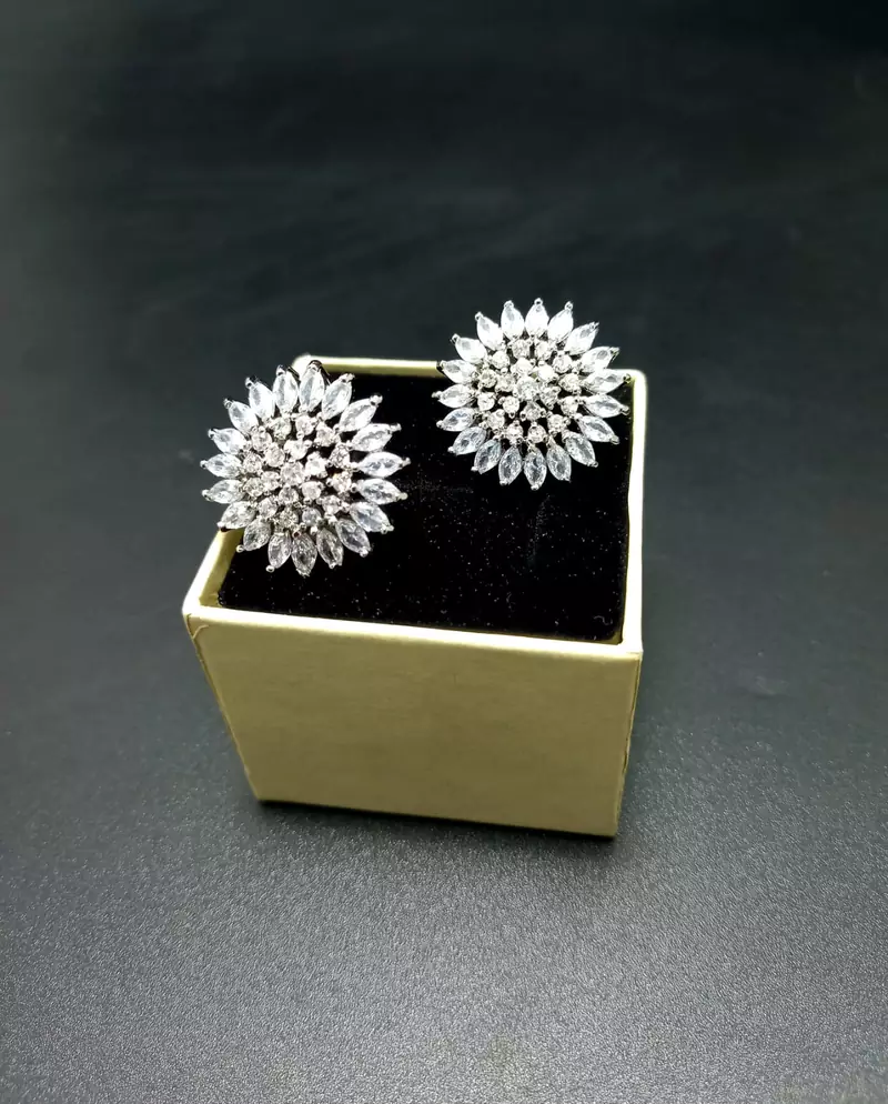White American Diamond Earring Tops White Polish
