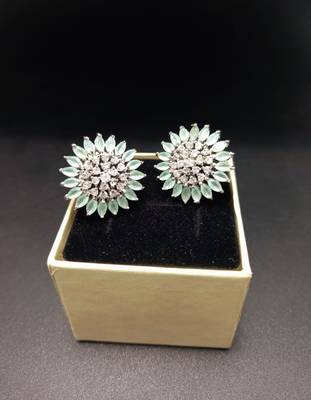 Green American Diamond Mint Earring Tops White Polish 1