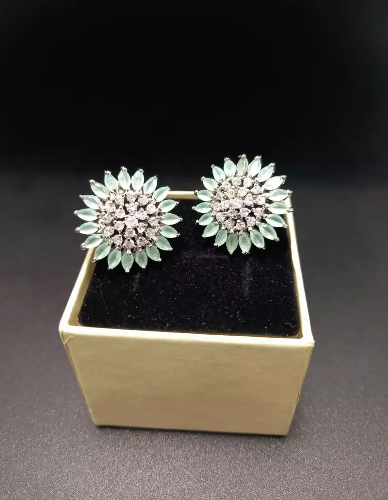 Green American Diamond Mint Earring Tops White Polish