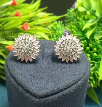 Pink American Diamond Earring Tops White Polish 1