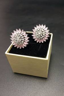 Pink American Diamond Earring Tops White Polish