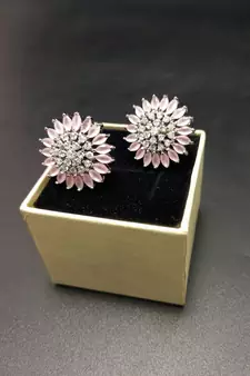 Pink American Diamond Earring Tops White Polish