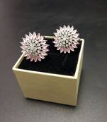 Pink American Diamond Earring Tops White Polish