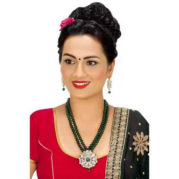 Mad Club Latest Stylish Black Beads Kundan Pearl Ruby Necklace Jewellery Sets with Earrings for Women & Girl 1