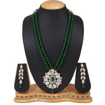Mad Club Latest Stylish Black Beads Kundan Pearl Ruby Necklace Jewellery Sets with Earrings for Women & Girl 2