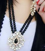 Mad Club Latest Stylish Black Beads Kundan Pearl Ruby Necklace Jewellery Sets with Earrings for Women & Girls